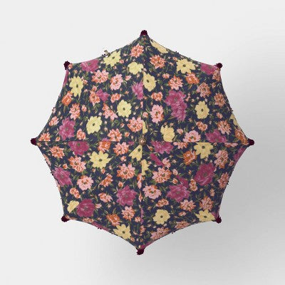 6' Round Floral Beach Umbrella with Fringe Burgundy - Threshold (LOCAL PICKUP ONLY)