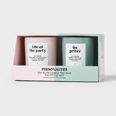 2pk Gift Set Glass Life of the Party and Go Getter Jar Candle 4oz - Room Essentials