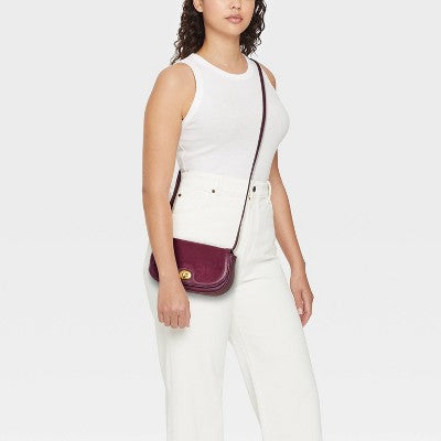 Faux Suede Turn Lock Wallet Crossbody - A New Day Dark Red