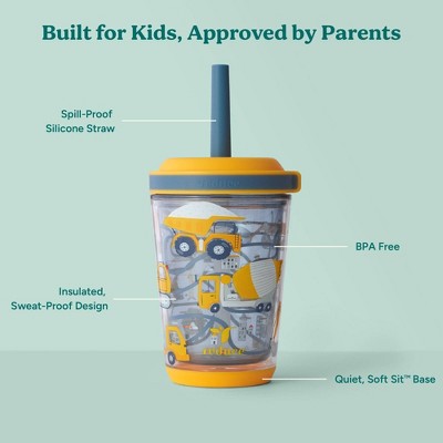 Reduce 12oz Cartwheel Construction Junction Straw Cup Gray