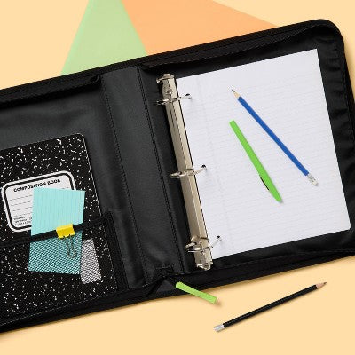 2" Fashion Zipper Binder Game Black - up&up