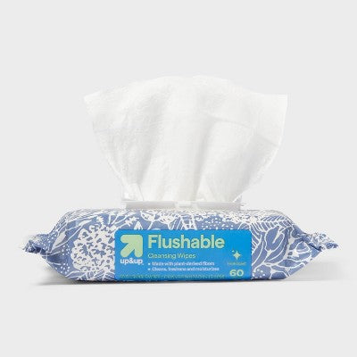 SINGLE PACK 60 COUNT Flushable Cleansing Wipes - Fresh Scent - - up&up