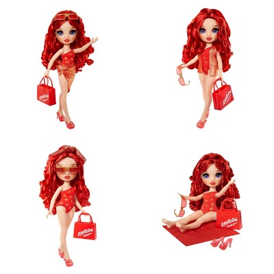 Rainbow High Swim & Style Ruby Red 11'' Doll with Shimmery Wrap to Style 10+ Ways, Removable Swimsuit, Sandals, Accessories