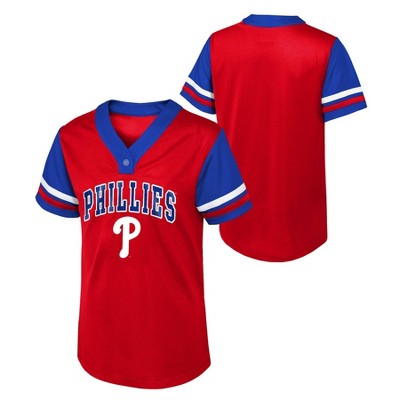 MLB Philadelphia Phillies Girls' Henley Jersey - L: Team Logo Pullover