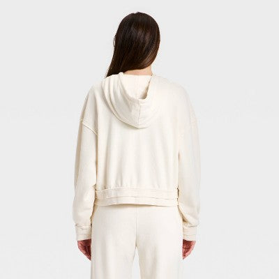Women's French Terry Full Zip Hoodie Sweatshirt  JoyLab Cream L