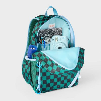 Kids' 17" Everyday Classic Backpack - Cat & Jack?Green Checked: Check Pattern, Side Pockets