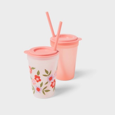 Kids' 18pc Plastic Drinkware Set Peach/Melon - Pillowfort