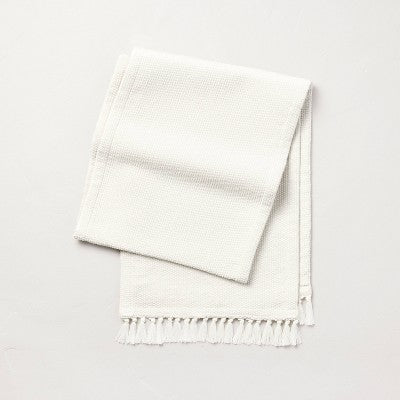 14"x72" Pebble Textured Woven Table Runner Cream - Hearth & Hand with Magnolia: Fringed, Farmhouse Style