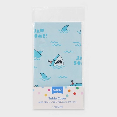 54"x84" Shark Printed Plastic Table Cover Blue - Spritz