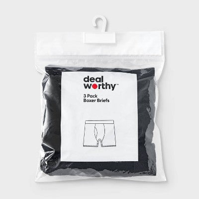 Men's Boxer Briefs 3pk - Dealworthy Black L