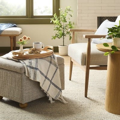 Soft Woven Plaid Throw Blanket Sour Cream/Blue - Hearth & Hand with Magnolia