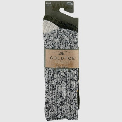 Signature Gold by Goldtoe Men's Rag Crew Camp Socks 2pk - White-Black/Olive 6-12