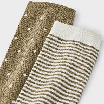 Men's 2pk Casual Crew Socks Goodfellow&Co Olive Green/Cream 6-12
