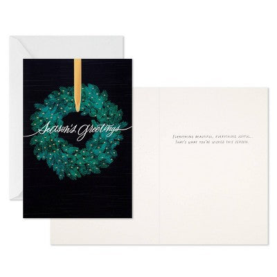 Hallmark 10ct 'Season's Greetings' Wreath Single Design Boxed Card Pack Black