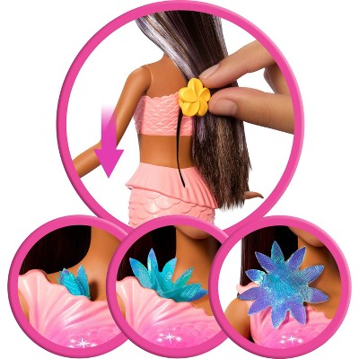 Barbie Flower Magic Mermaid Toy Doll with Surprise Blooming Flowers Feature, Long Brown Hair with Purple Highlights