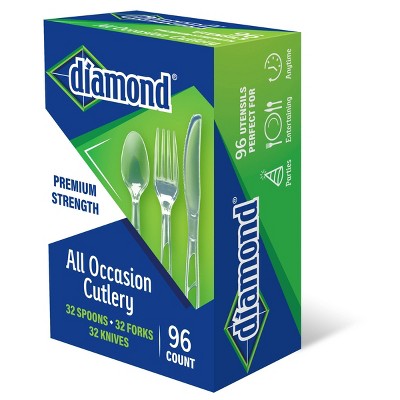 Diamond All Occasion Clear Disposable Forks Spoons and Knives - 96ct