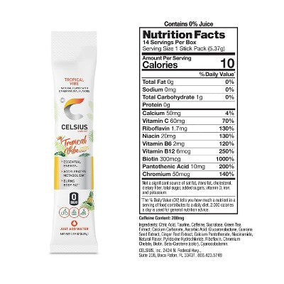 CELSIUS On The Go Powder Sticks Tropical Vibe Essential Energy - 14pk Sticks
