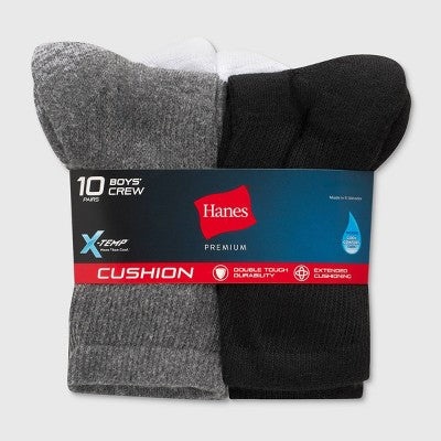 Hanes Boys' X-Temp 10pk Athletic Crew Socks - Color May Vary L