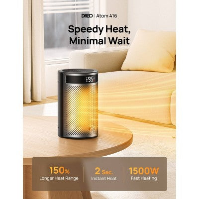DREO 1500W Atom 416 10" Whisper-Quiet Portable Ceramic Space Heater with Temp Control and ECO Mode Timer with Remote Non-oscillating