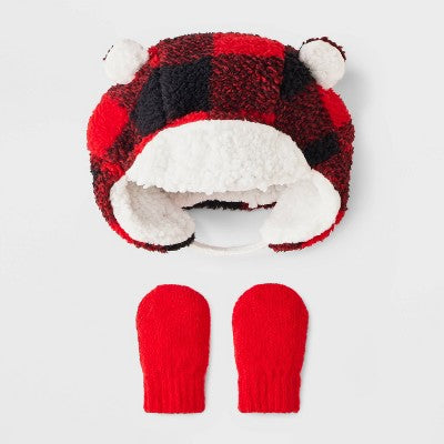 Baby Boys' Checkered Hat and Glove Set - Cat & Jack Red Newborn