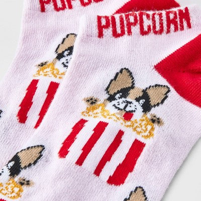 Women's 'Pupcorn' Puppy Low Cut Socks - Pink/Red 4-10: Recycled Polyester, Lightweight, Banded Cuff, Machine Washable