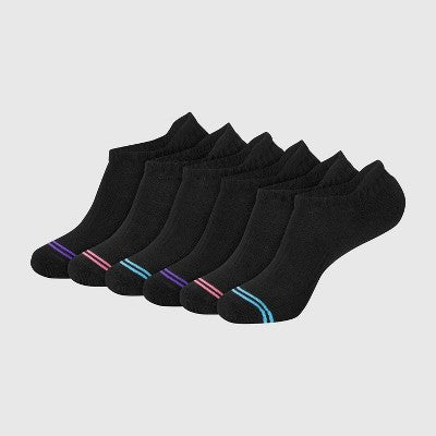 Hanes Premium Women's 6pk Cool Comfort Cushioned Heel Tab Socks - Black 5-9