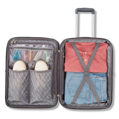 American Tourister Multiply Double Expansion Hardside Carry On Spinner Suitcase - Graphite: ABS Shell, 4 Wheels