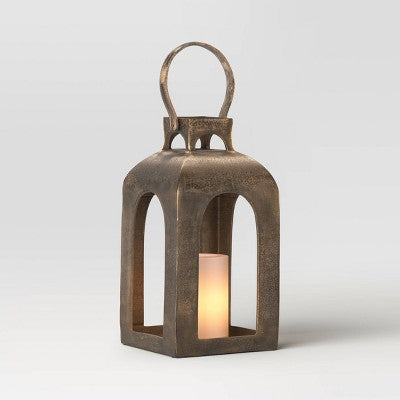 13"x7.5" Pillar Cast Aluminum Lantern Candle Holder Gold - Threshold