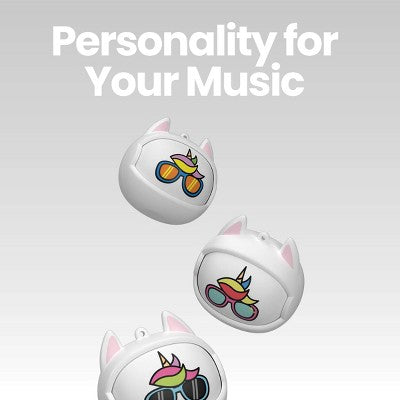 GEMS 'Unicorn' Spinning Animal Face TWS Earbuds - White: Built-In Microphone, Silicone Ear Cushions
