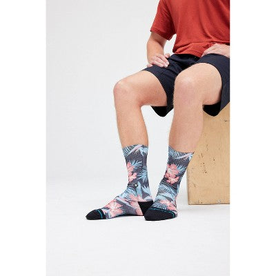 STANCE x WADE Men's Floral Print Wavy Screen Crew Socks - Gray/Pink 6-12