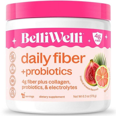 BelliWelli Daily Fiber Supplement + Probiotics, Electrolytes, Collagen, Powder - Tropical Breeze - 16 servings