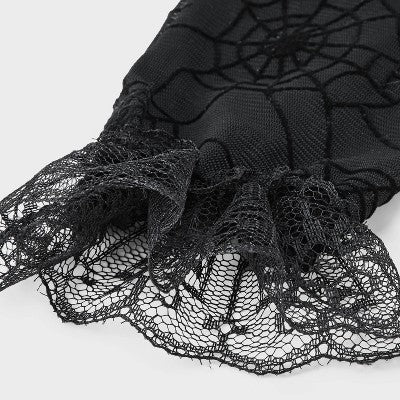 Halloween Spider Lace Gloves with Fringe - Black
