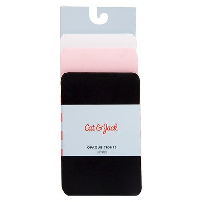 Baby Girls' 3pk Solid Opaque Tights - Cat & Jack Black/White/Pink 12-24M