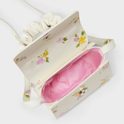 Girls' Floral Print Top Handle Crossbody Bag - Cat & Jack? Cream: Faux Leather, Botanical Pattern