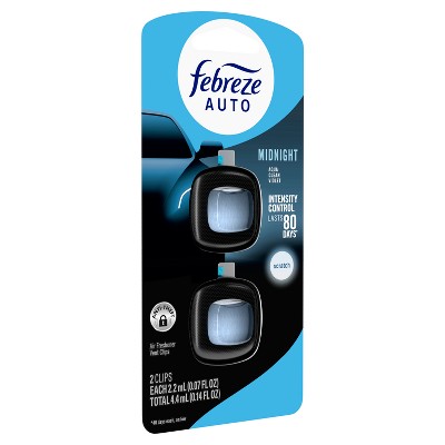 Febreze 2ct Car Auto Midnight: Vent Clips, Adjustable Scent, Phthalate-Free, Disposable, Oil-Based Freshener