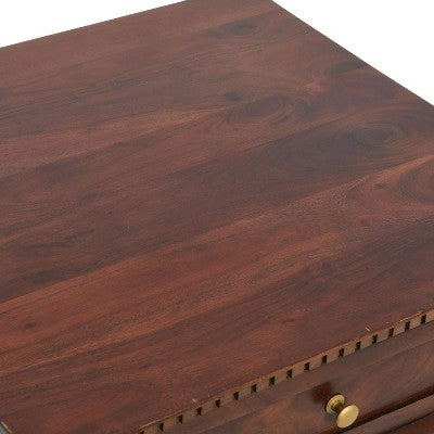 Storied Home Maxwelton Solid Wood End Accent Table Dark Chestnut/Natural: Traditional Style, Cane Shelf, Hidden Compartment (LOCAL PICKUP ONLY)