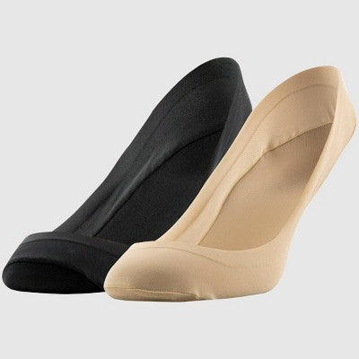 Peds Women's 2pk V Neck Super Low Cut Liner Socks - Black/Nude 5-10: Nylon Spandex Knit, Hidden Gel Heel Grip