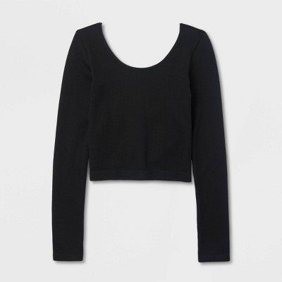 Women's Long Sleeve Seamless  Neck T-Shirt - Wild Fable Black L