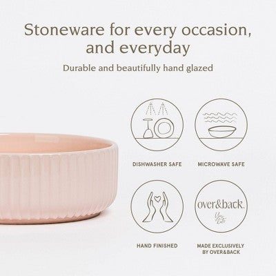 over&back 27.5 fl oz Stoneware Ribbed Cereal Bowl Pink