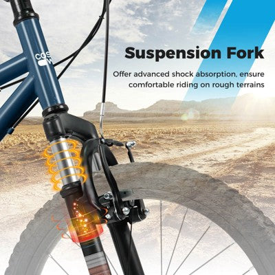 Costway 24 Inch Kids Mountain Bike for Boys Girls Aged 8+ Years Old with Suspension Fork Navy (LOCAL PICKUP ONLY)