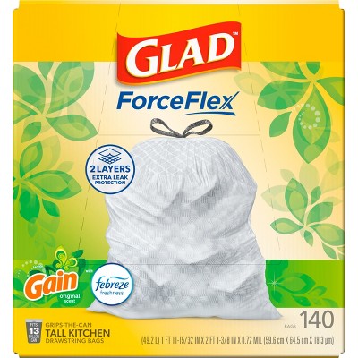 Glad ForceFlex Drawstring Trash Bags - Gain Original - 13gal/140ct