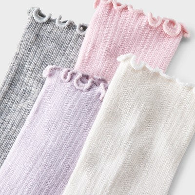 Girls' 4pk Ribbed Crew Socks - Cat & Jack White/Pink S