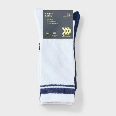 Men's Striped Tonal Varsity 3pk Crew Socks - All In Motion Navy 6-12