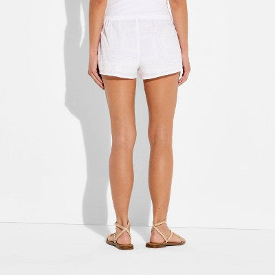 Women's Mid-Rise Ruffle Edge Shorts - Wild Fable White M