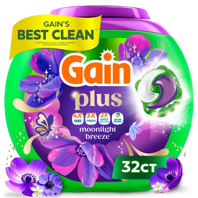 Gain Moonlight Breeze Super Flings Plus Laundry Detergents - 32ct: High Efficiency, Cold Water, Deep Cleaning, Odor Control