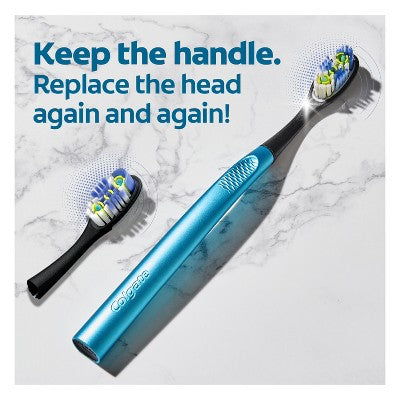 Colgate 360 Floss Tip Toothbrush with Metal Handle and 2 Replaceable Brush Heads - Trial Size - Blue