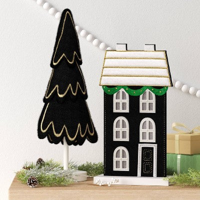 Fabric Christmas Tree Figurine - Wondershop Black: Indoor Holiday Tabletop Decor, Polyester, 12" Height