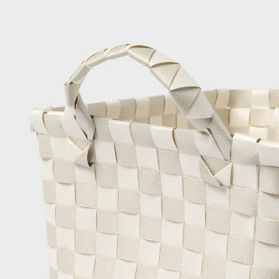 Woven Plastic Basket Small Tan/White Checkered - Brightroom