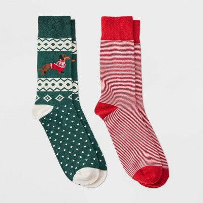 Men's Dog Print Socks 2pk - Goodfellow & Co - Green 6-12