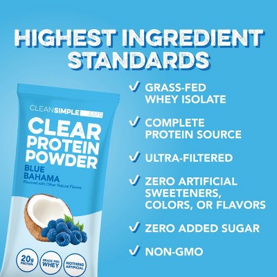 Clean Simple Eats Clear Protein Powder - Blue Bahama - Whey Isolate Protein - 20g Protein - 1.01oz/1 Stick